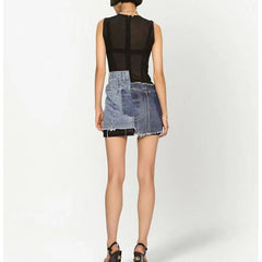 DENIM ROUND NECK MINI DRESS