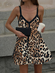 Leopard Print V-neck Cami Swing Dress
