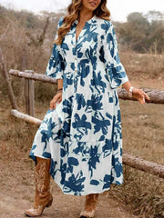 Floral Print Button Front Tiered Dress