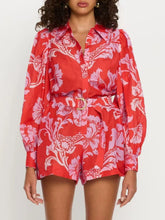 Printed Long Sleeve Belted Romper
