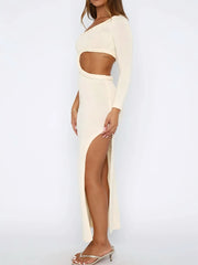 Cutout Slit One Shoulder Long Sleeve Sweater Dress