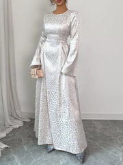 Leopard Lace Up Long Sleeve Maxi Dress