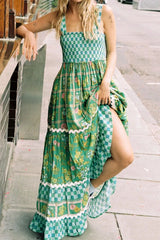 Printed Square Neck Tiered Dress