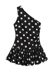 One-Shoulder Polka Dot Mini Dress