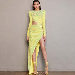 Ekuva Sequins Cutout Long Sleeve Dress