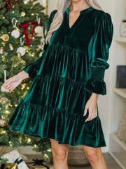 Velvet Tiered Notched Mini Dress