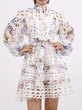 Lace Eyelet Mini Dress with Balloon Sleeves