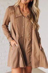 Lace Trim Button-Down Mini Dress