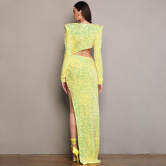 Ekuva Sequins Cutout Long Sleeve Dress