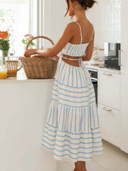 Cutout Striped Tiered Summer Midi Dress