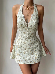Floral Halter Neck Mini Dress