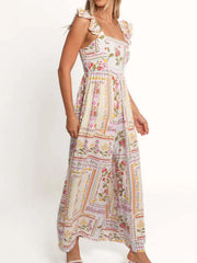 Floral Print Ruffle Strap Jumpsuit