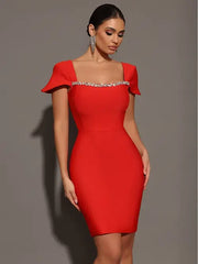 Saliya Rhinestone Off-neck Bandage Dress