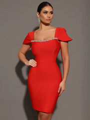 Saliya Rhinestone Off-neck Bandage Dress