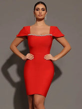 Saliya Rhinestone Off-neck Bandage Dress