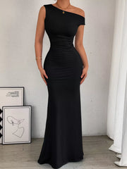 One-Shoulder Ruched Bodycon Maxi Dress