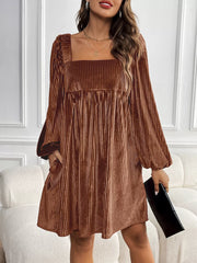 Velvet Square Neck Long Sleeve Dress