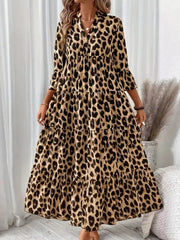 Leopard 3/4 Sleeve Midi Dress