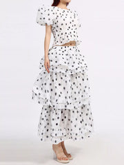 Polka Dot Puff Sleeve Top and Skirt Set