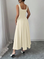 Square Neck Wide Strap Midi Dress