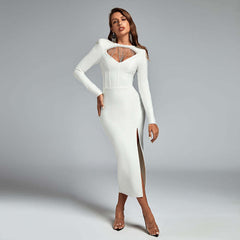 Hollow-out sleeved Pendant Dress