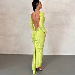 Backless Pleated Long Elegant Slim Dress