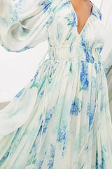 Floral Print Bohemian Maxi Dress with Balloon Sleeves