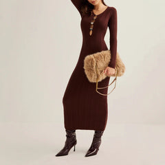 Royal Retro V-neck Slim-fit Long Sleeve Knitwear Dress