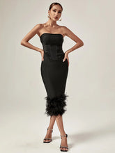 FUR BLACK STRAPLESS CORSET DRESS