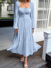 Tiered Balloon Sleeve Midi Dress
