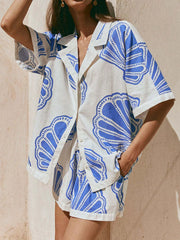 Printed Button Up Shirt and Shorts Set