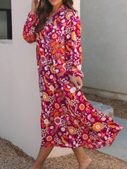Floral Print Long Sleeve Midi Dress with Pockets