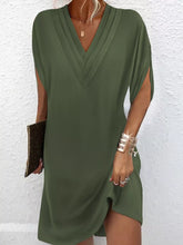Full Size V-Neck Slit Sleeve Mini Dress Plus Size