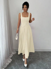 Square Neck Wide Strap Midi Dress