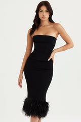 FUR BLACK STRAPLESS CORSET DRESS