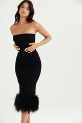 FUR BLACK STRAPLESS CORSET DRESS