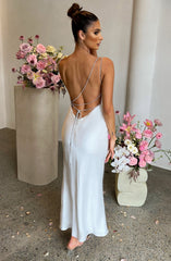 Satin Backless Lace Up Split Dress