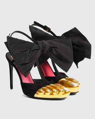 Vanda Silver Toenail Bow Strap Pumps