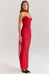 CASSIA CORSET MAXI DRESS-RED
