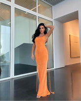 Lemiya Backless Lace up Hanging Night Dress-Orange