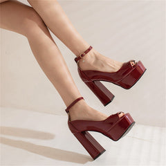 Black High Block Heel Platform Open Toe Chunky Sandals with Ankle Strap