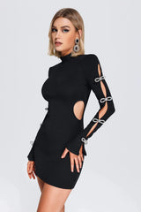 Chic Black Hollow Long Sleeve Dress