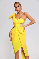 Irregular one-shoulder bow knot Midi Dress