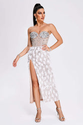 Elegant Rhinestone Beaded Fur Dresses