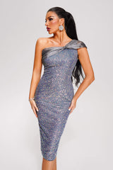 Sequin One-Shoulder Midi Bodycon Dress