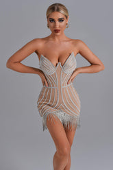 Diamonds Tassels See-through Mesh Dress