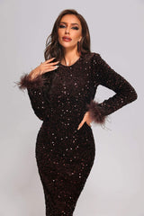 Alyia Sequin Feather Midi Dress