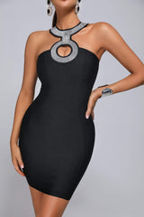 Alyia Diamonate Halter Mini Bandage Dress