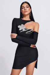 One-shoulder Round Neck Rhinestone Dress