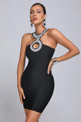 Alyia Diamonate Halter Mini Bandage Dress